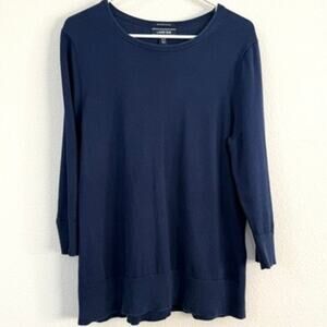 Lands' End Supima Cotton 3/4 Sleeve Top Navy Blue L 14-16 Soft Classic Preppy